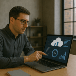 Beispiel Forschungszulage Cloud Computing: Mann vor Laptop